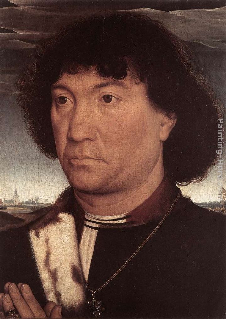 Hans Memling Portrait of a Man at Prayer before a Landscape